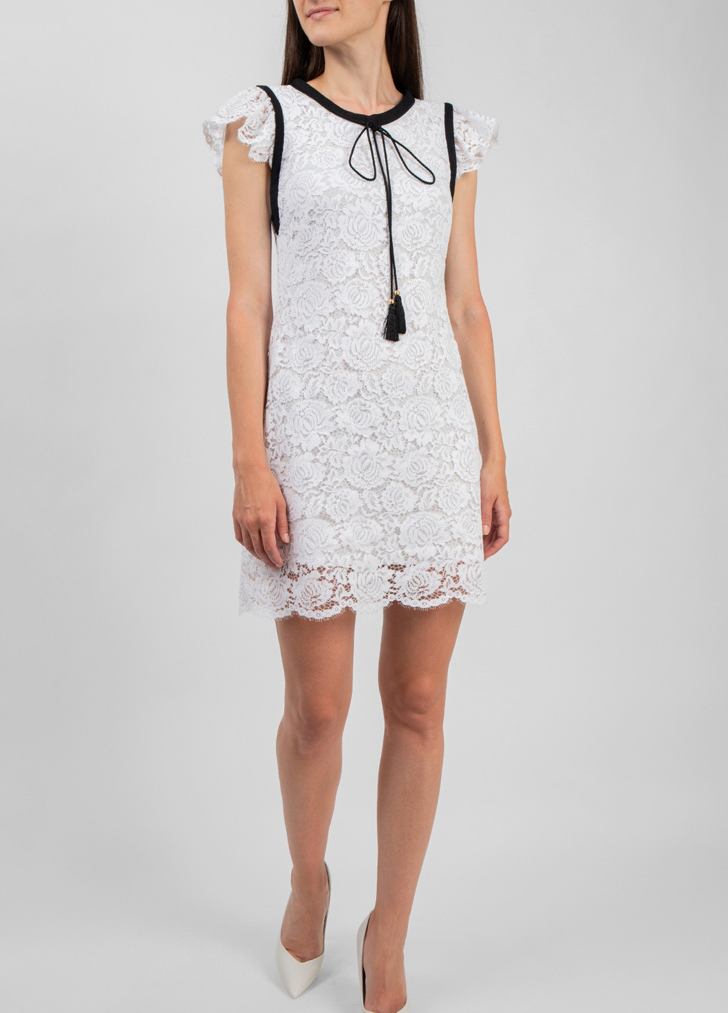 Белое кэжуал белое хлопковое платье с цветочным кружевом Philosophy однотонное