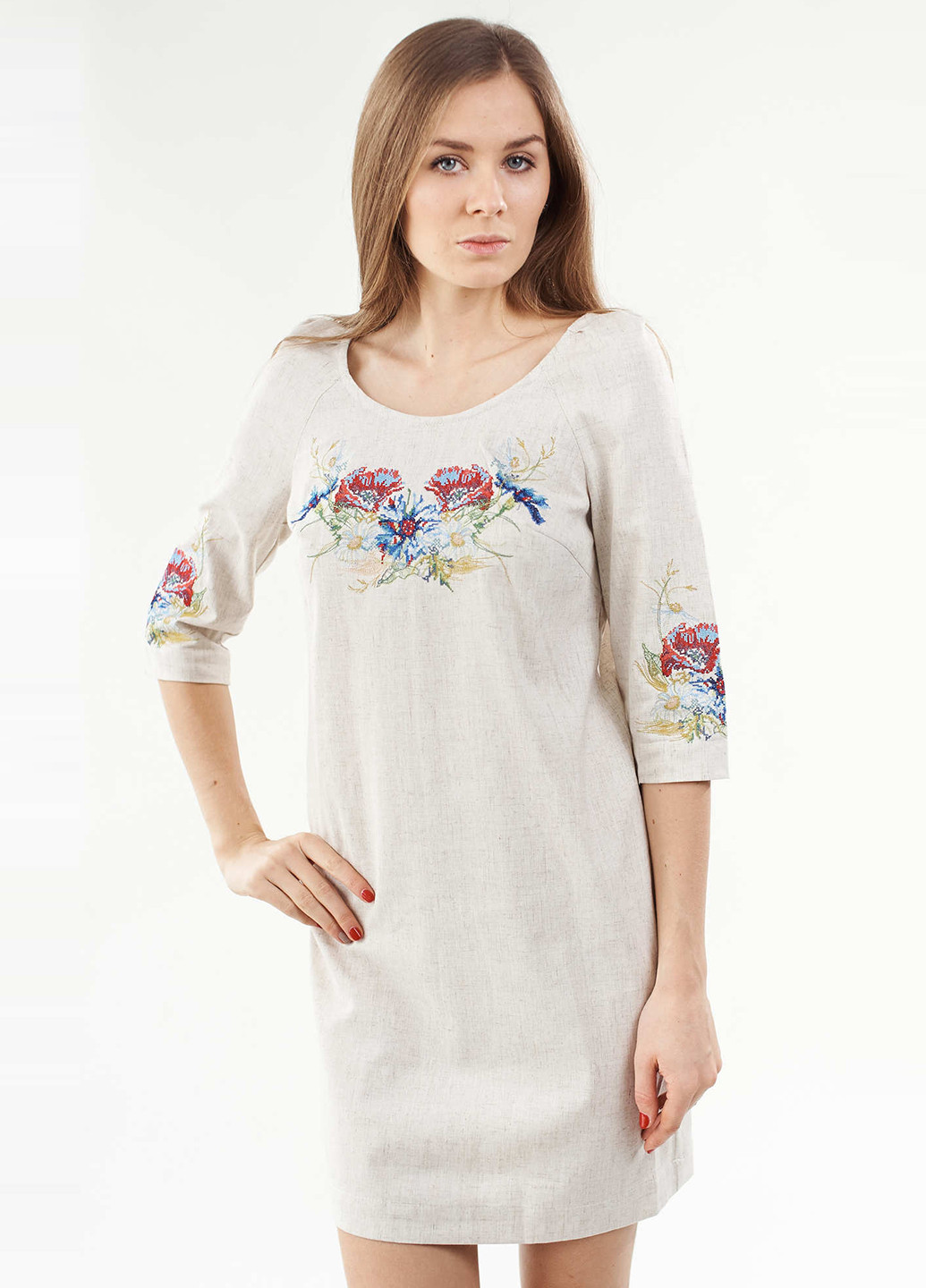 Светло-бежевое кэжуал платье Edelvika с цветочным принтом