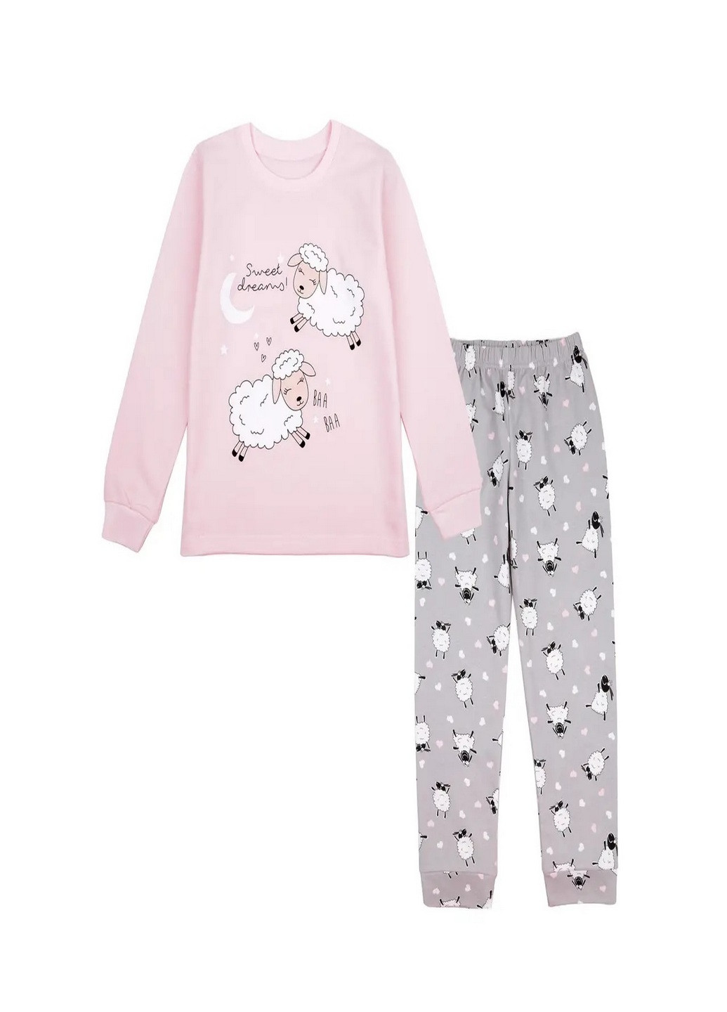 Розовая всесезон пижама для девочки (овечки) Фламинго Текстиль