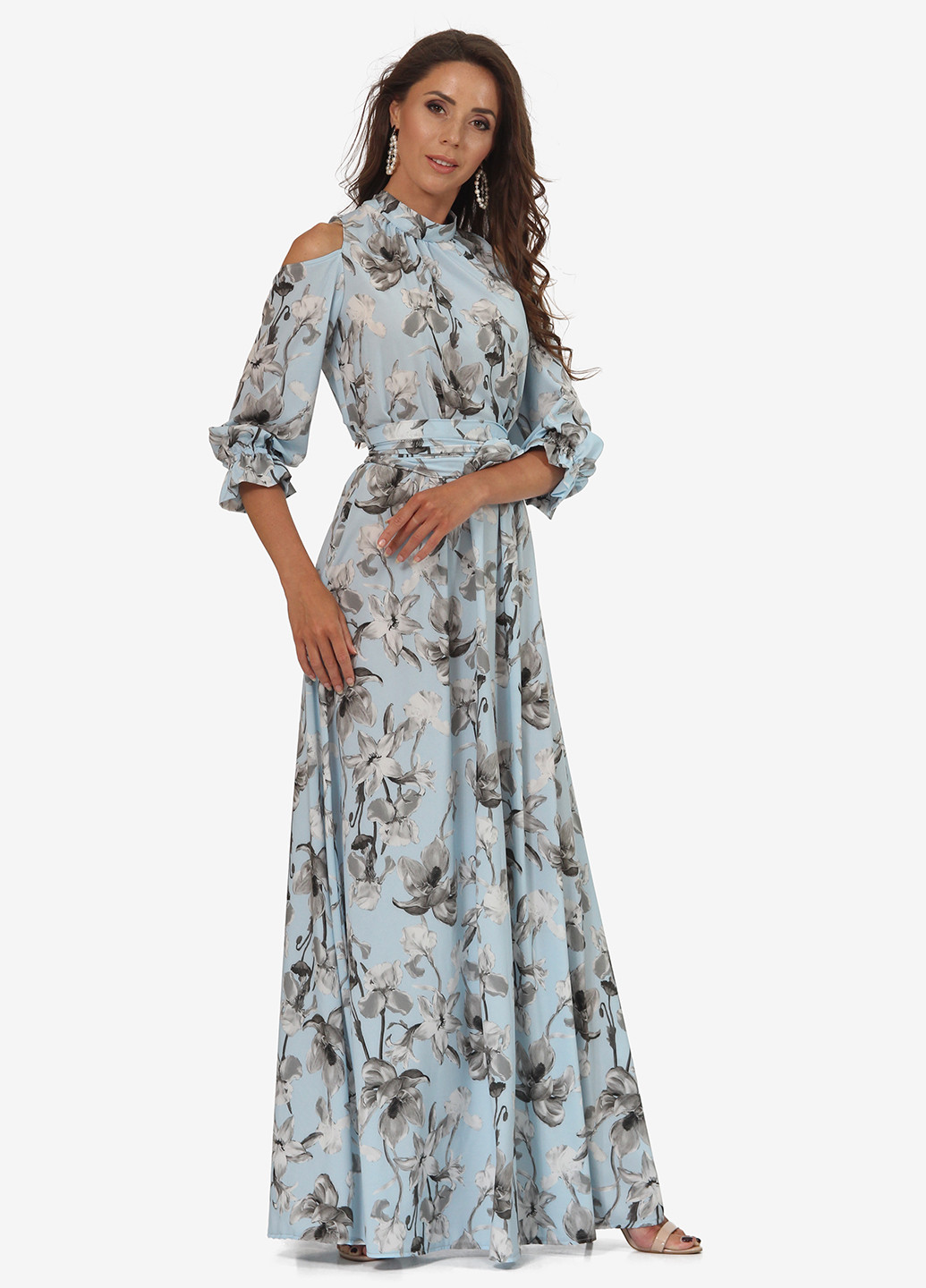 Світло-блакитна кежуал сукня кльош Lila Kass з квітковим принтом