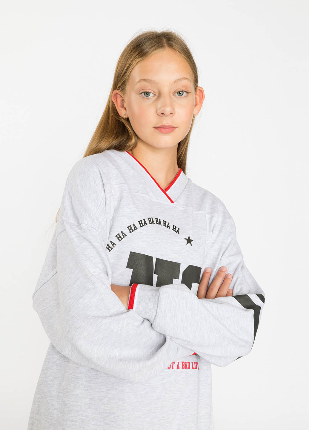 Reporter Young свитшот надпись светло-серый кэжуал хлопок