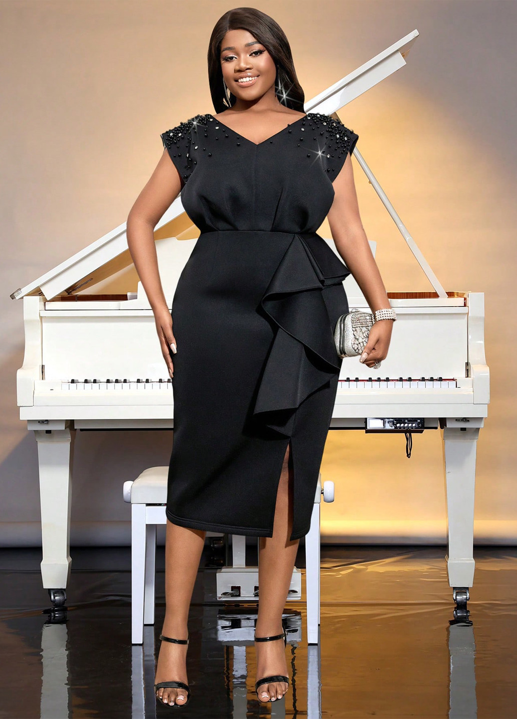 Черное праздничный, вечернее платье футляр AOMEI однотонное