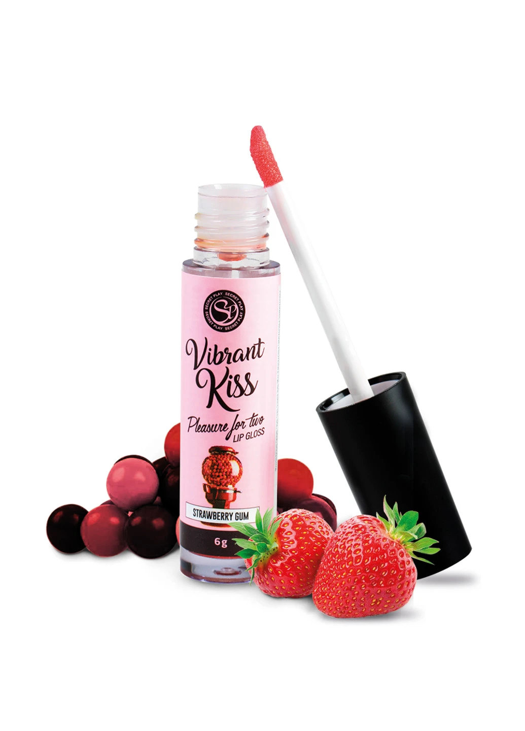 Блиск для губ із ефектом вібрації Strawberry Gum Lip Gloss Vibrant Kiss, 6 г Secret Play (251849831)