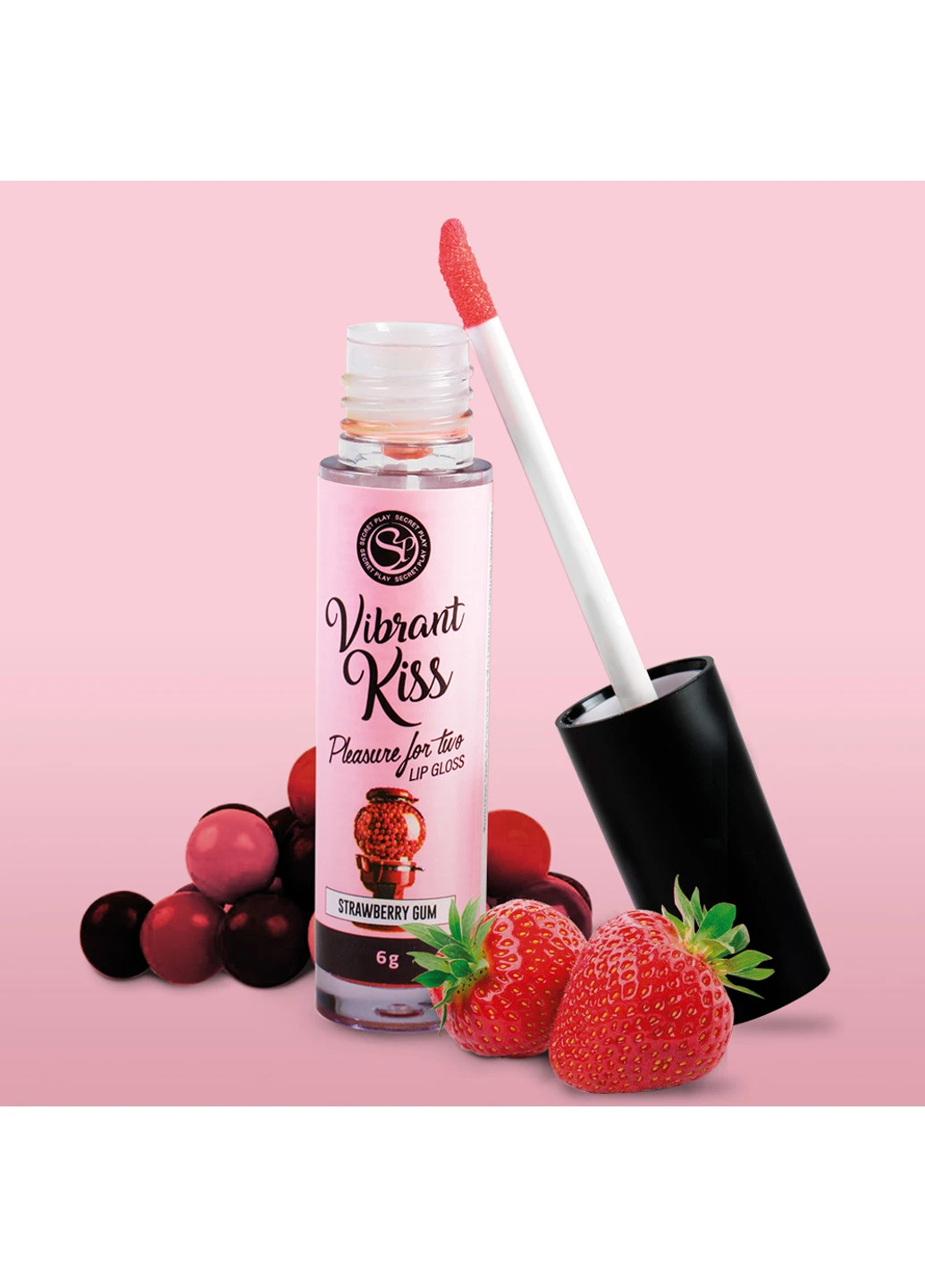 Блиск для губ із ефектом вібрації Strawberry Gum Lip Gloss Vibrant Kiss, 6 г Secret Play (251849831)