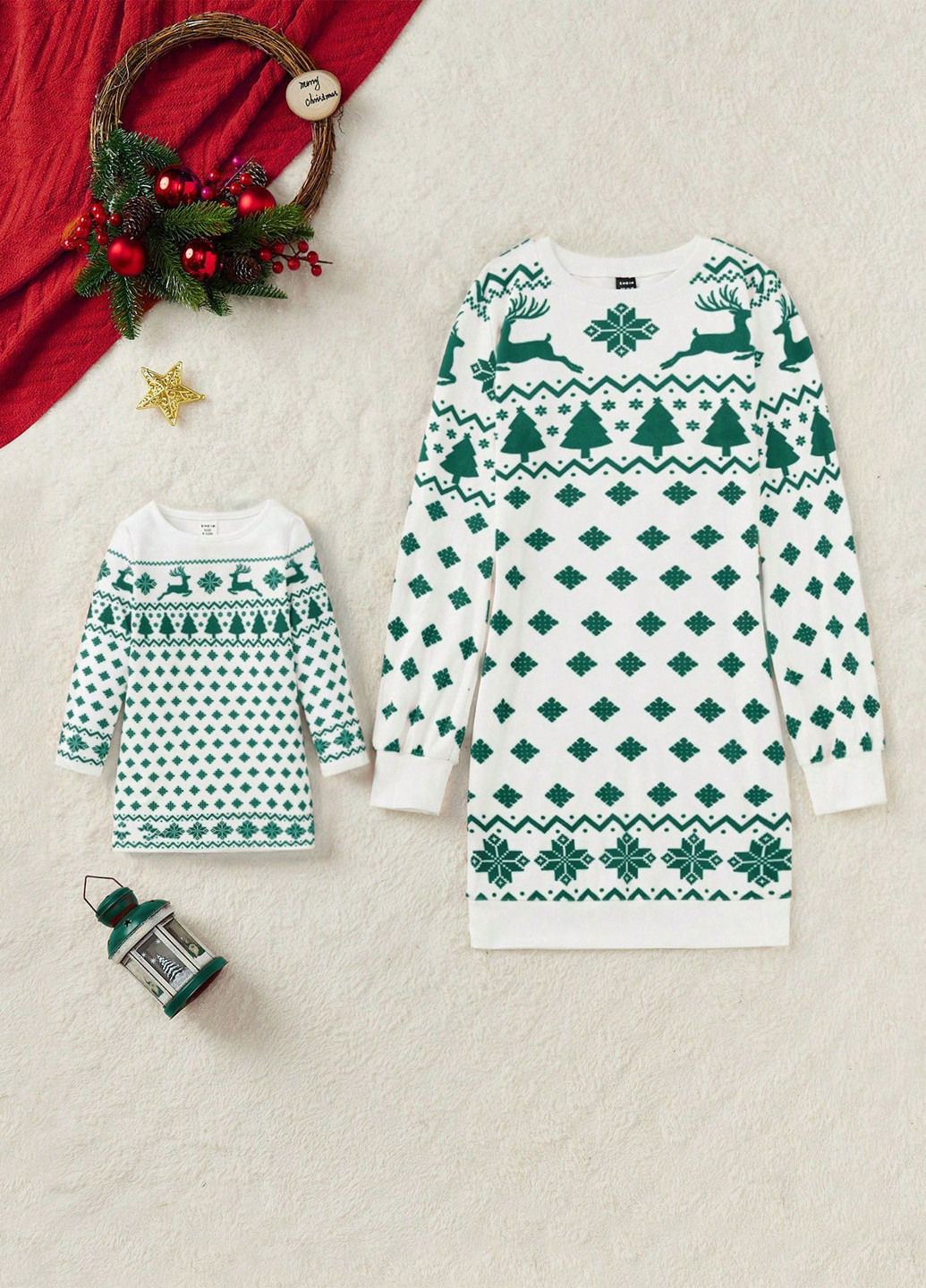 Білий кежуал сукня сукня светр SHEIN з новорічним принтом