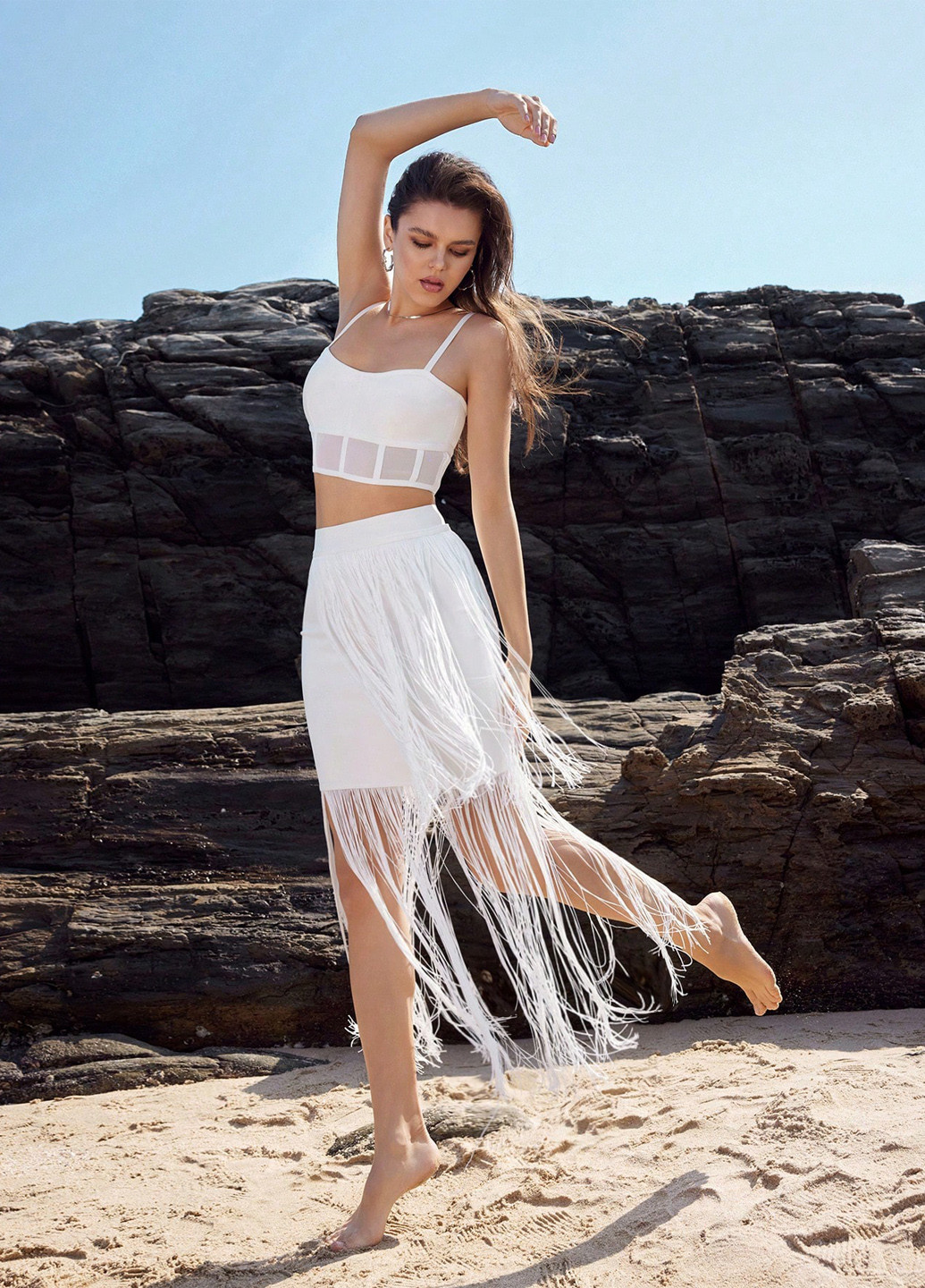 Белый летний комплект (топ, юбка) SHEIN