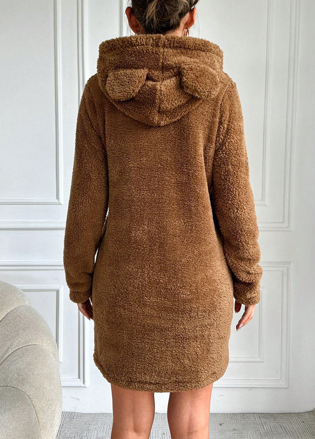 Коричневое кэжуал платье платье-худи SHEIN однотонное