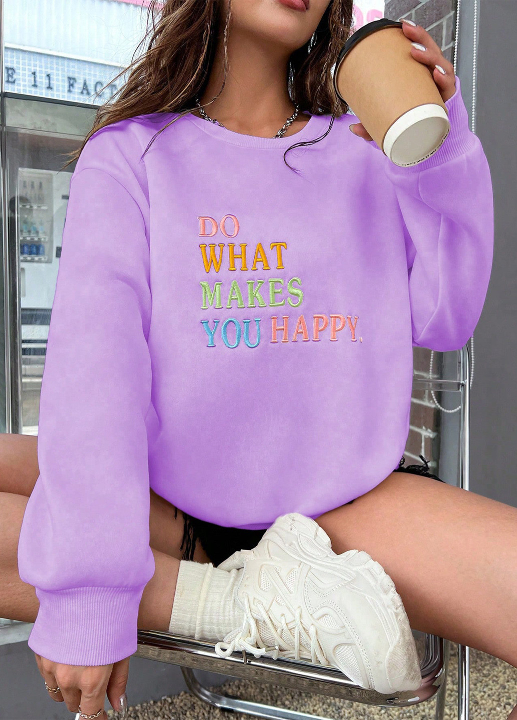 Світло-фіолетовий світшот SHEIN напис вишивка (339053030)