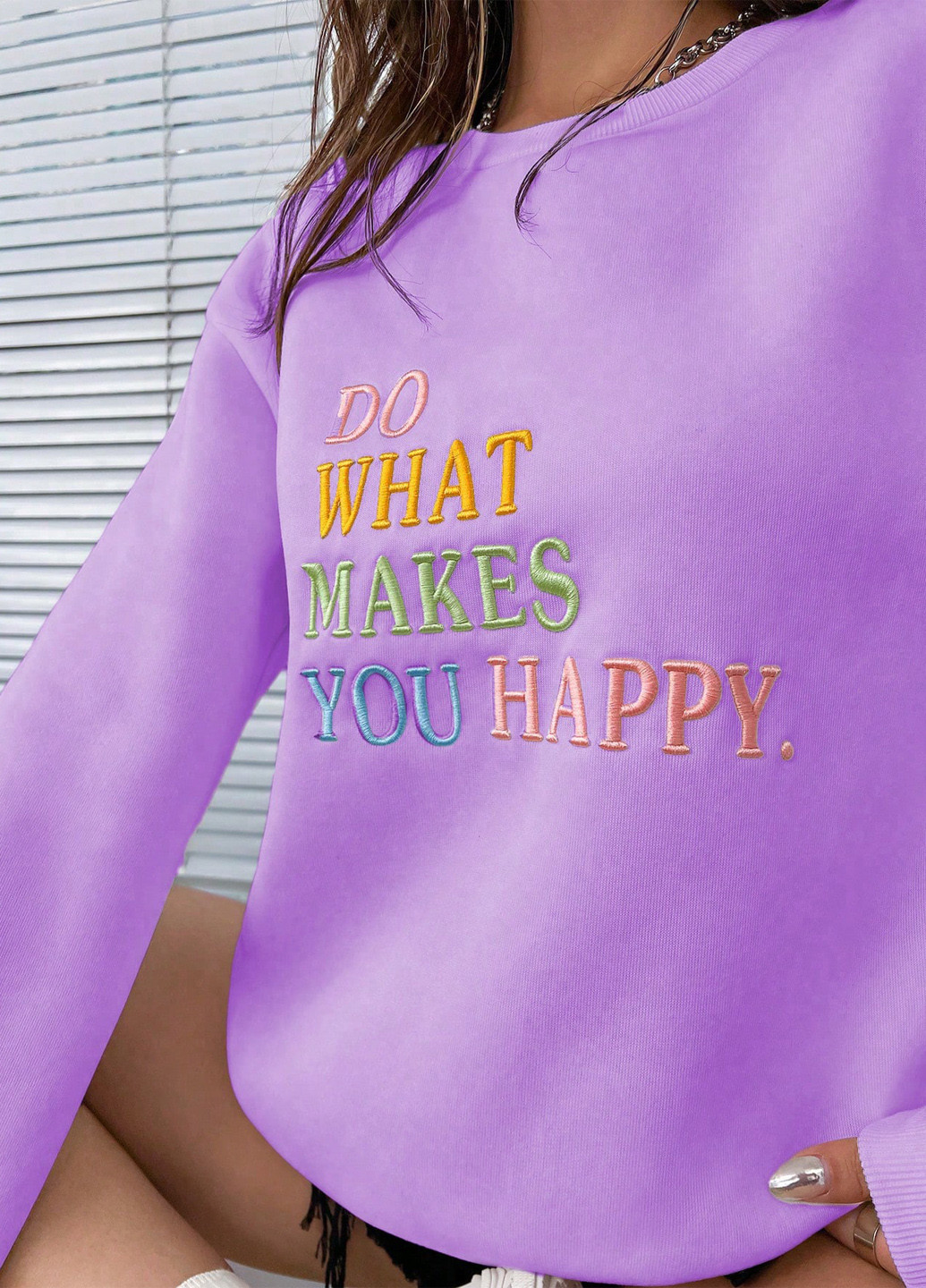 Світло-фіолетовий світшот SHEIN напис вишивка (339053030)