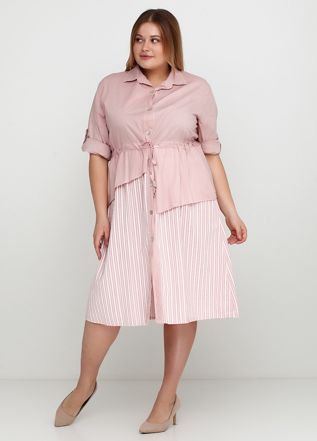 Светло-розовое кэжуал платье New Collection в полоску