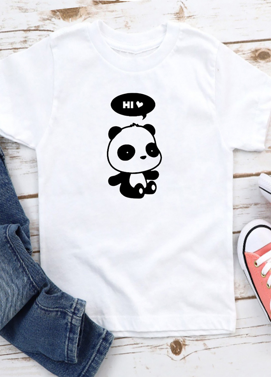 Біла демісезонна футболка дитяча біла hi, panda! love & live Love&Live