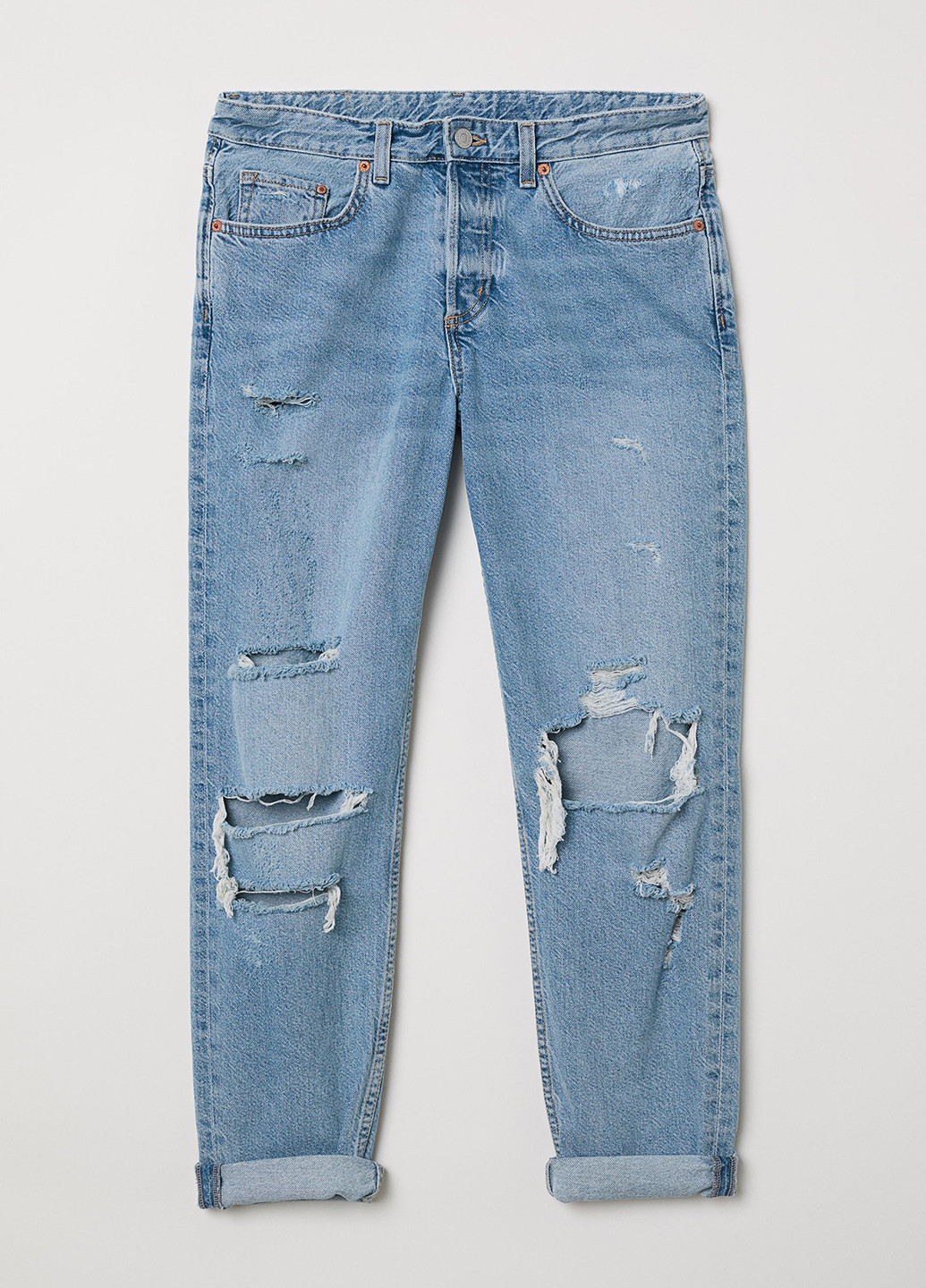 Джинси H&M бойфренди однотонні блакитні джинсові бавовна