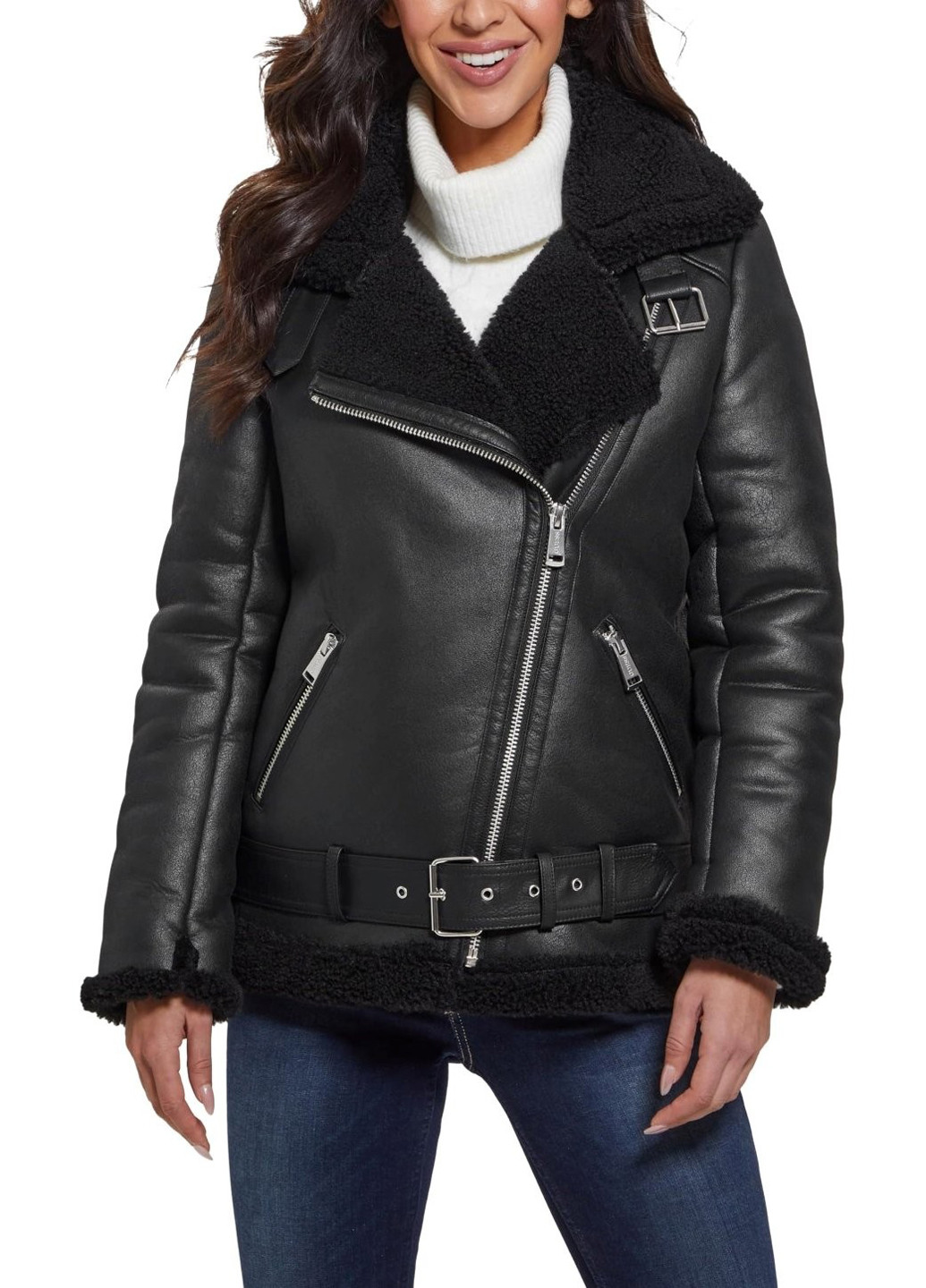 Чорна зимня куртка косуха Guess