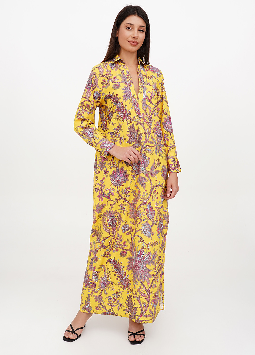 Желтое кэжуал платье а-силуэт J.Crew с цветочным принтом