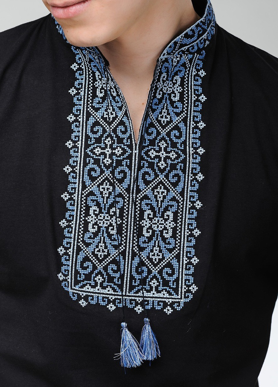 Вышиванка с коротким рукавом Король Данило черная с синим Melanika (249631191)