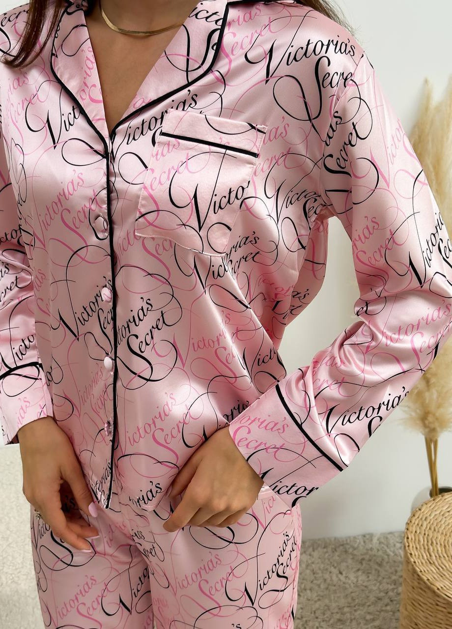 Розовая всесезон шелковая пижамка с того victoria's secret рубашка + брюки Vakko