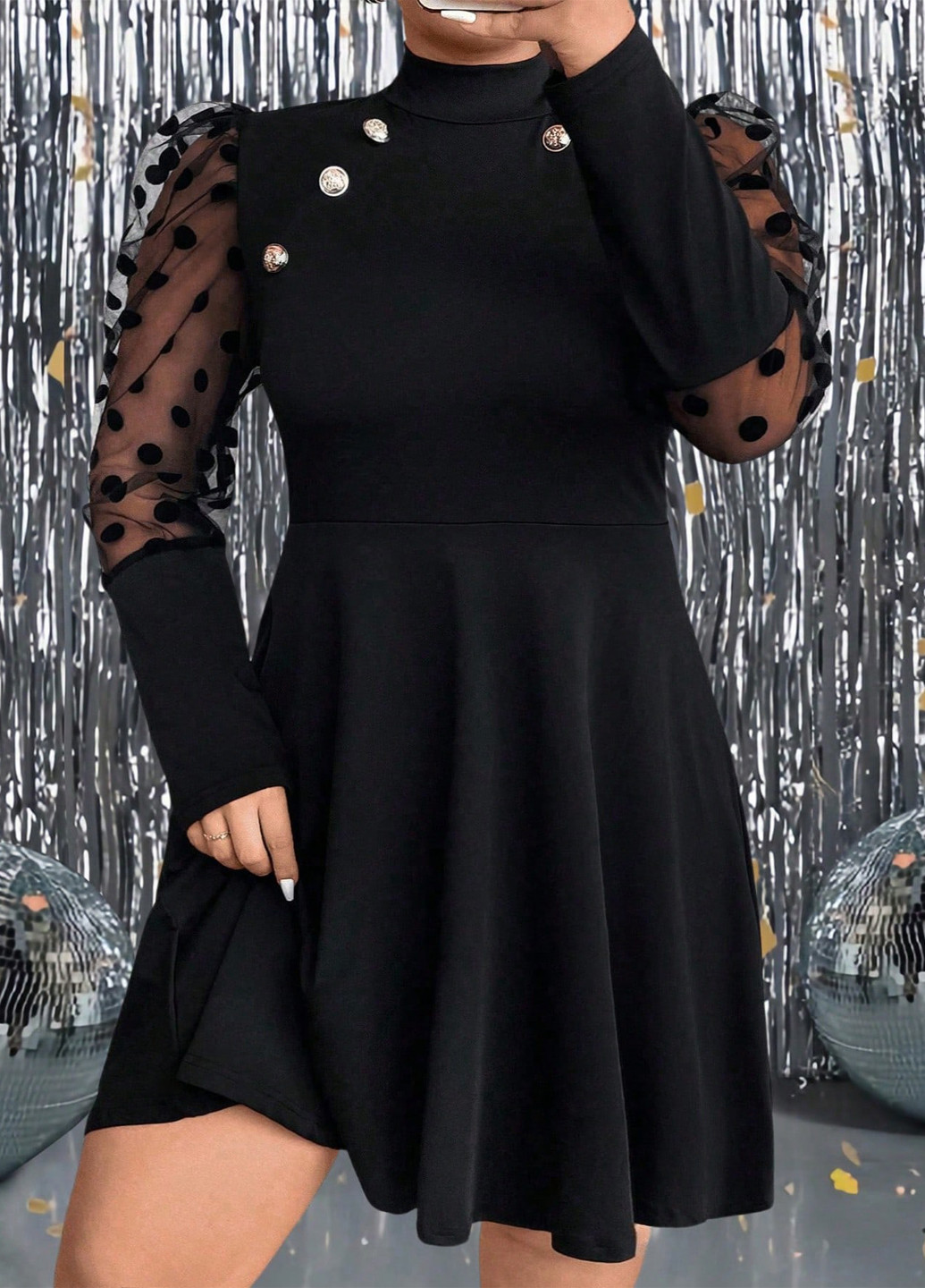 Чорна вечірня, кежуал сукня SHEIN в горошок