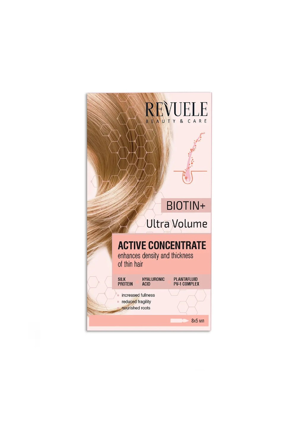 Концентрат для активації росту волосся в ампулах Біотин + Ультра Об'єм 8х5 мл REVUELE (253477536)