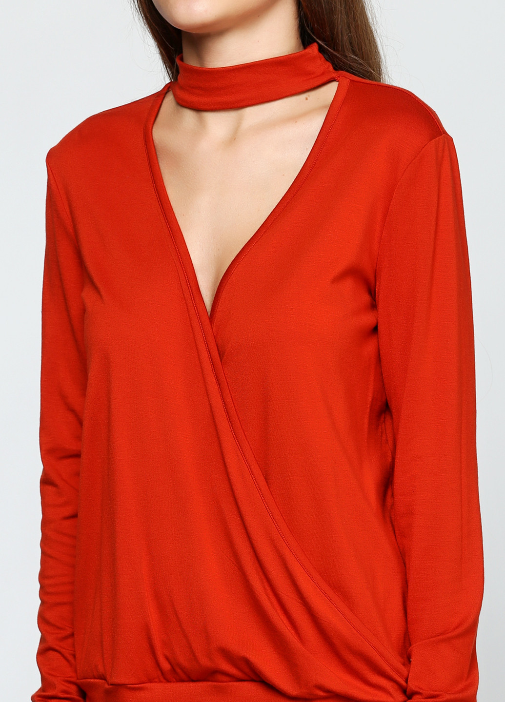 Оранжево-красная демисезонная блуза на запах Gingier