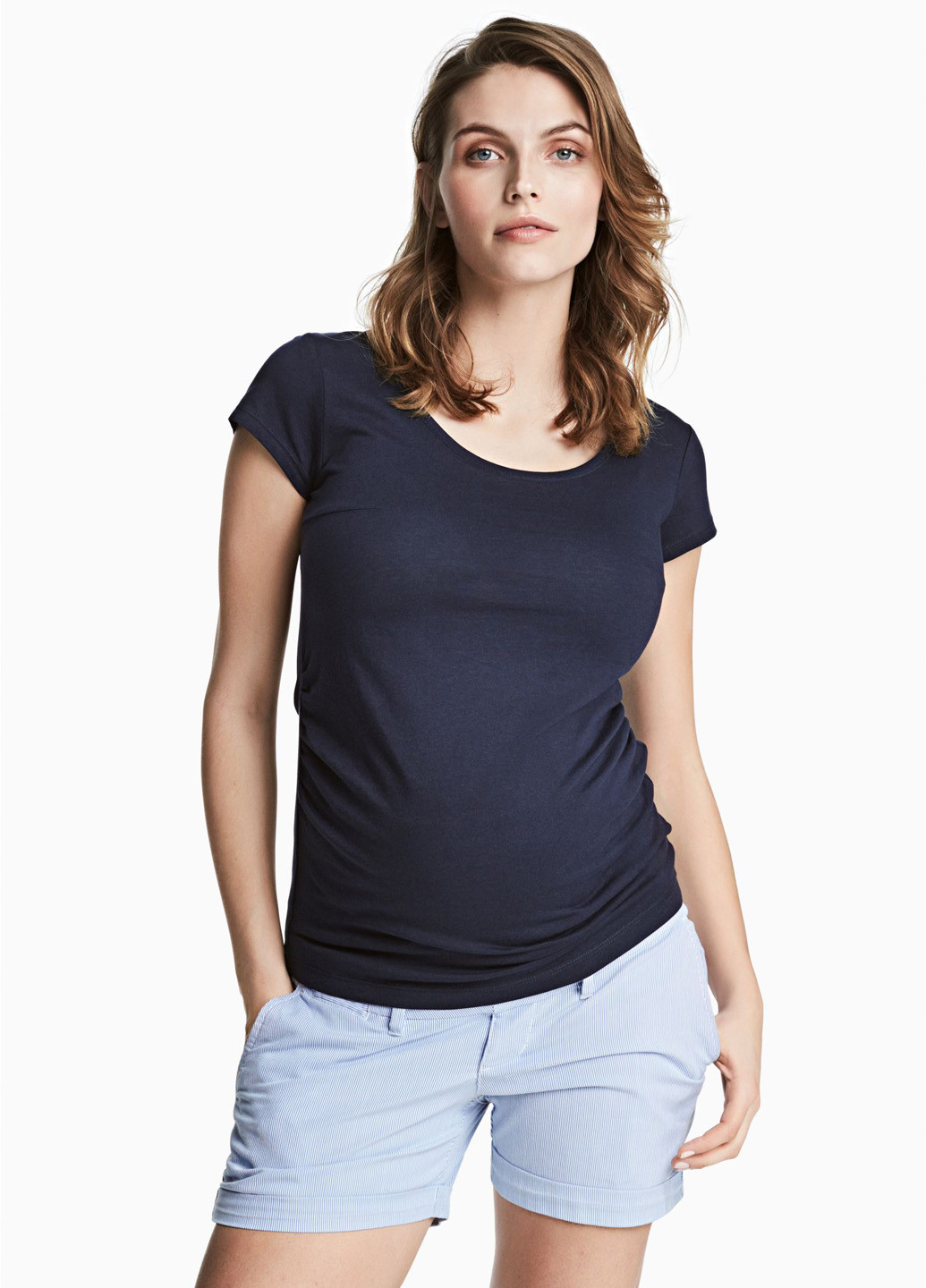 Шорты для беременных H&M полоска светло-голубые кэжуалы хлопок