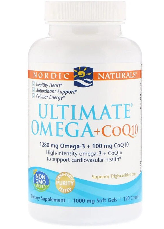 Рыбий жир + Коэнзим Q10, 1000 мг,, Ultimate Omega + CoQ10, 120 капсул Nordic Naturals (228292346)
