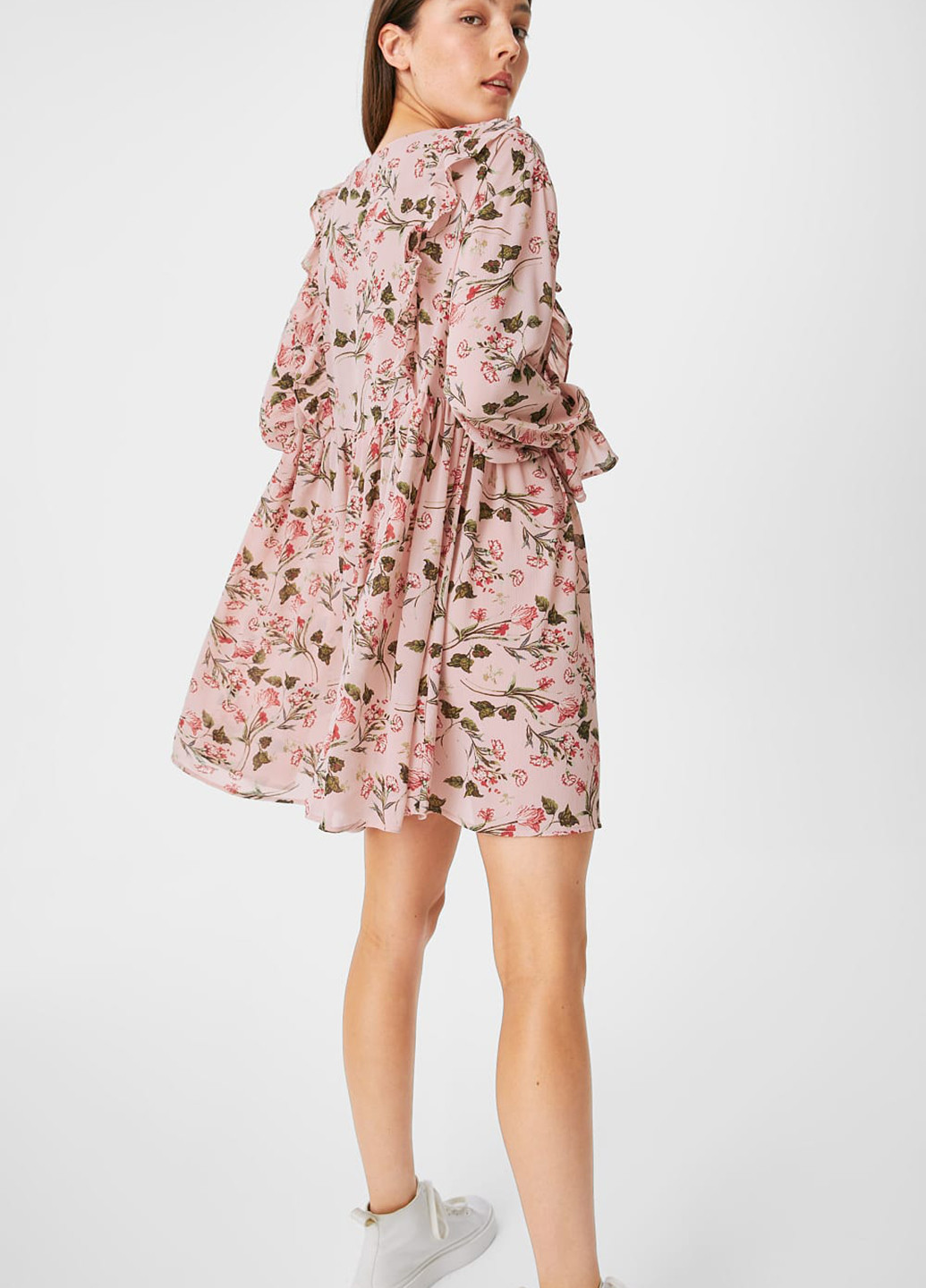 Розовое кэжуал платье оверсайз C&A с цветочным принтом