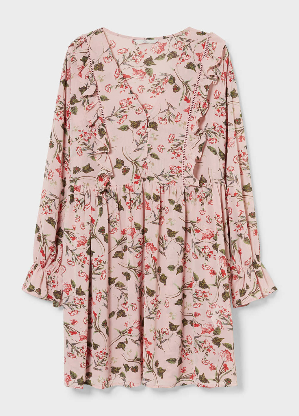 Розовое кэжуал платье оверсайз C&A с цветочным принтом