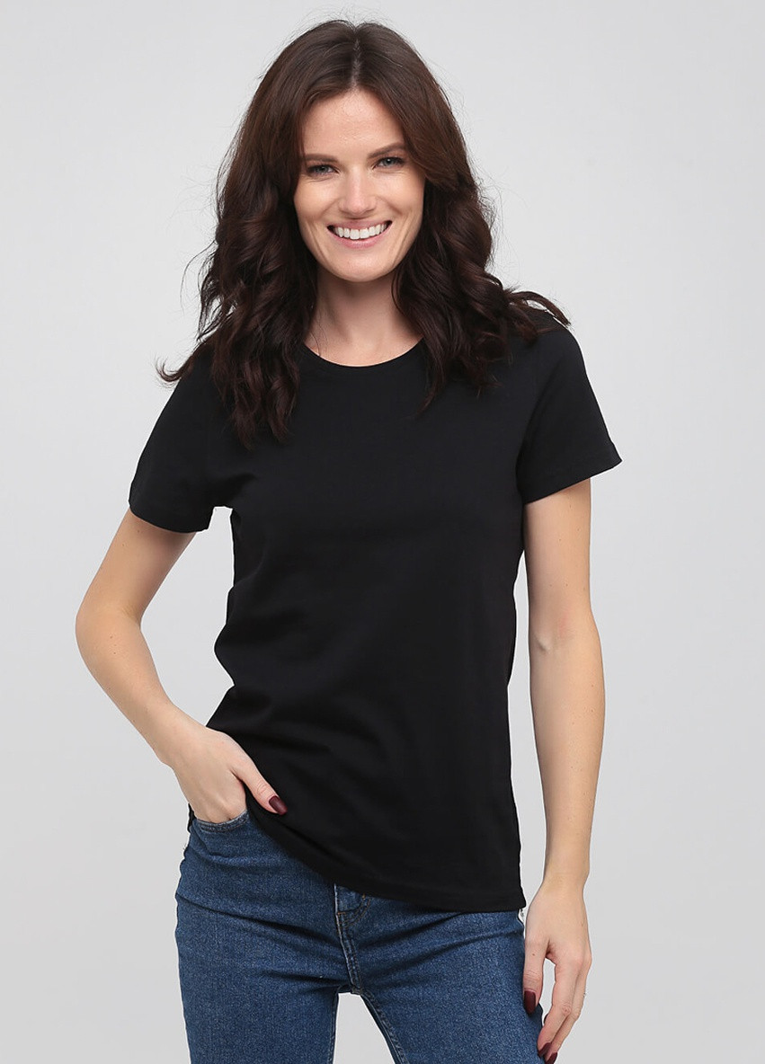 Черная всесезон футболка женская уплотненная с круглым воротником Stedman