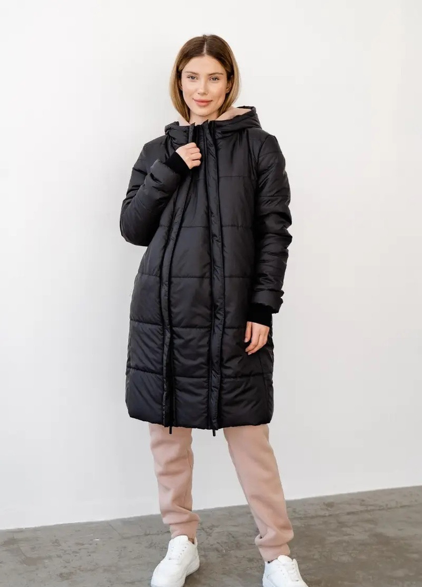 Черная зимняя мягкая легкая очень теплая куртка для беременных удлиненная черная зимняя до -35 °c To Be