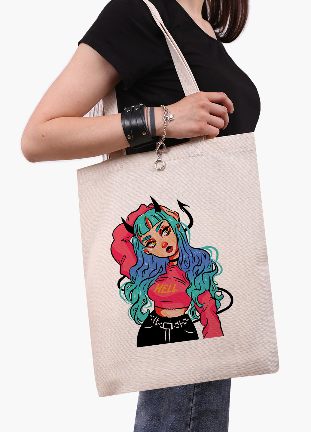 Еко сумка шоппер біла Дівчина демон (Cute Girl Illustration Art) (9227-2838-WT-1) Еко сумка шоппер біла 41*35 см MobiPrint (221683016)