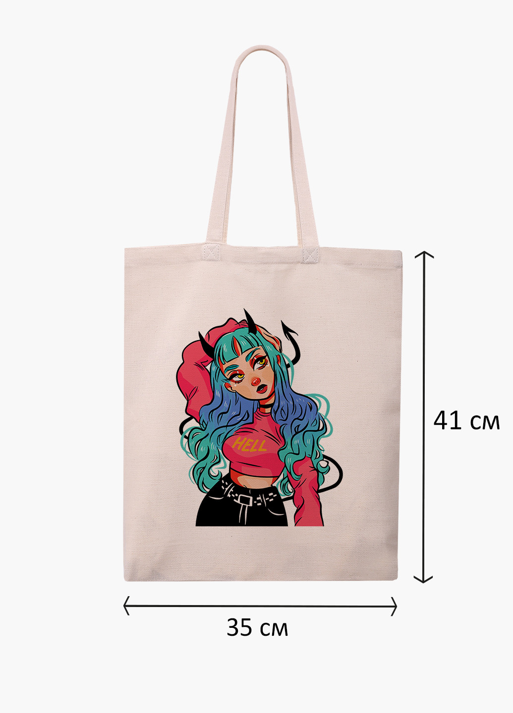 Еко сумка шоппер біла Дівчина демон (Cute Girl Illustration Art) (9227-2838-WT-1) Еко сумка шоппер біла 41*35 см MobiPrint (221683016)