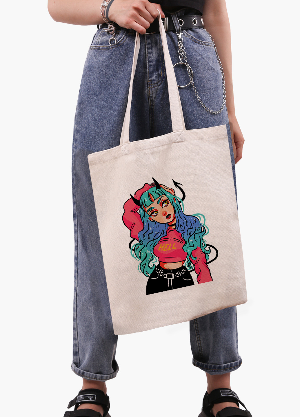 Еко сумка шоппер біла Дівчина демон (Cute Girl Illustration Art) (9227-2838-WT-1) Еко сумка шоппер біла 41*35 см MobiPrint (221683016)