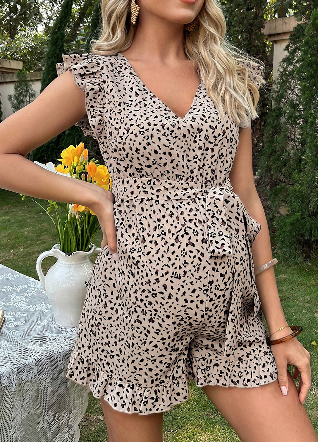 Комбінезон для вагітних SHEIN комбінезон-шорти анімалістичні бежевий кежуал поліестер