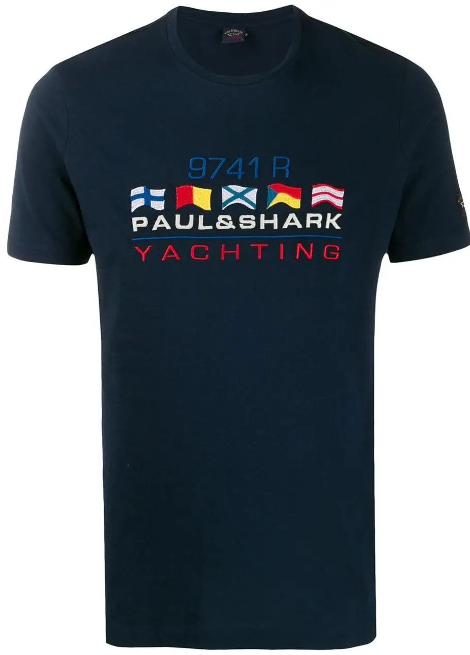 Темно-синяя футболка мужская Paul & Shark Embroidered flag T-shirt