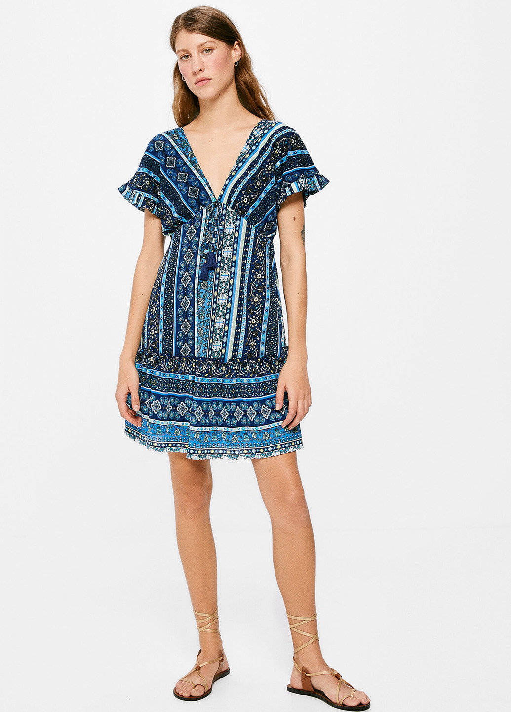 Темно-синее кэжуал платье клеш Springfield с цветочным принтом