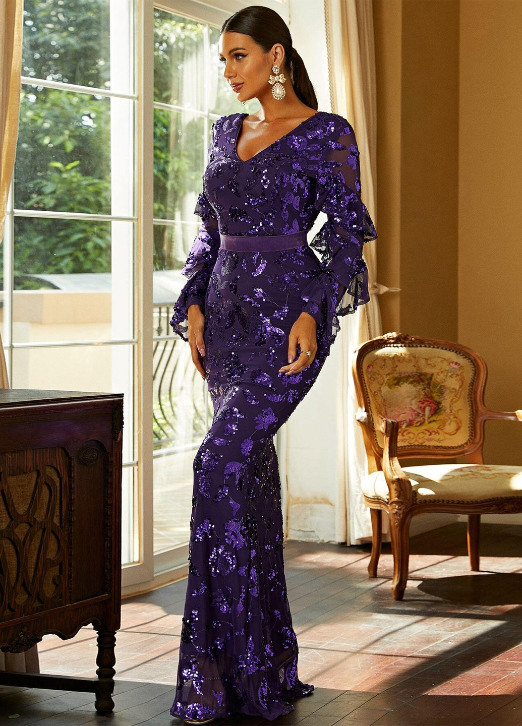 Фіолетова вечірня сукня годе SHEIN однотонна