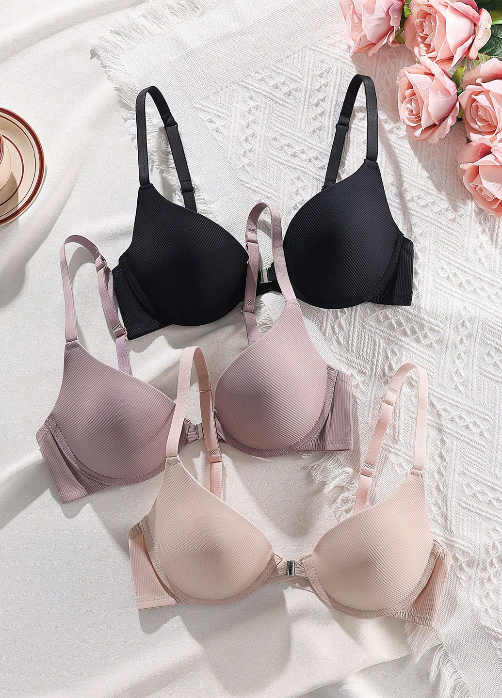 Комбінований бралетт бюстгальтер (3 шт.) SHEIN з кісточками поліамід