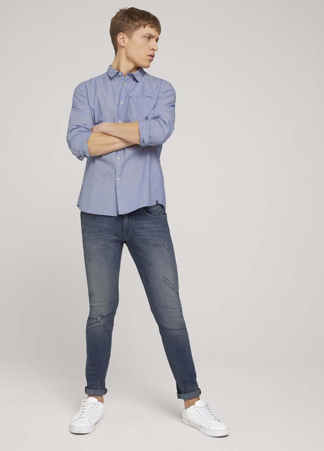Светло-синяя классическая рубашка однотонная Tom Tailor