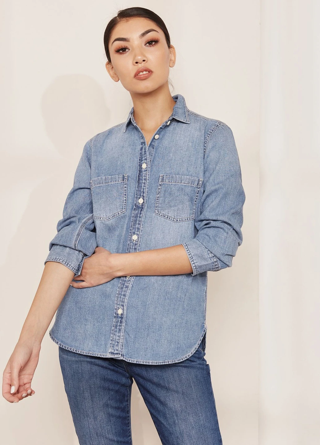 Светло-синяя кэжуал рубашка однотонная J.Crew