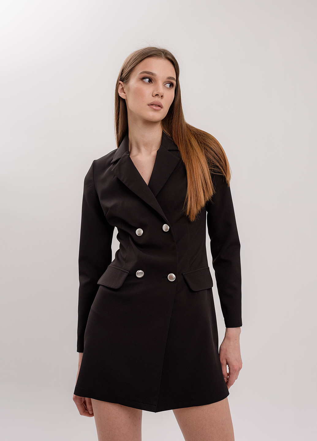 Черное деловое платье-пиджак Hand Made однотонное