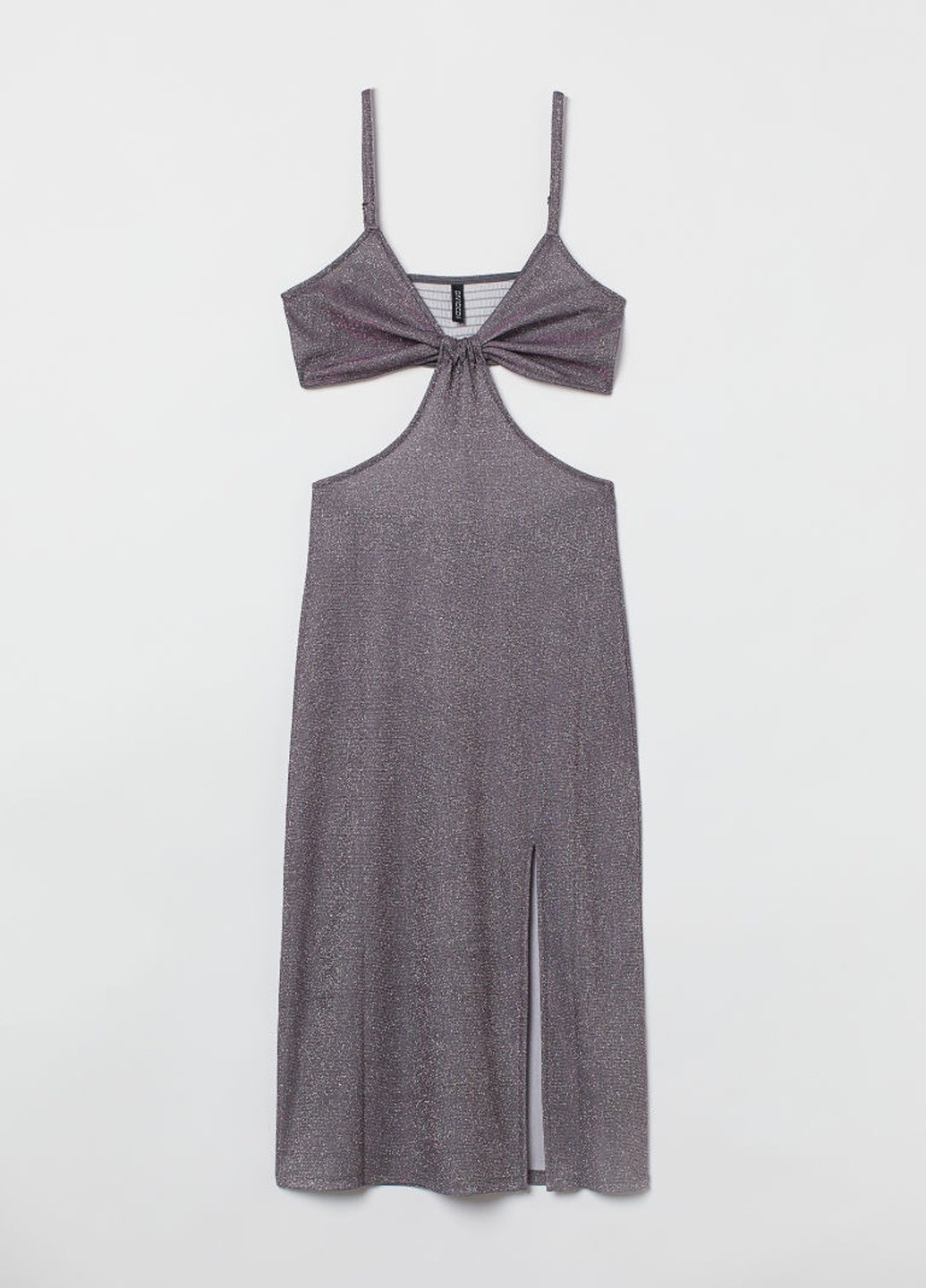 Темно-фиолетовое вечернее платье с открытыми плечами H&M однотонное