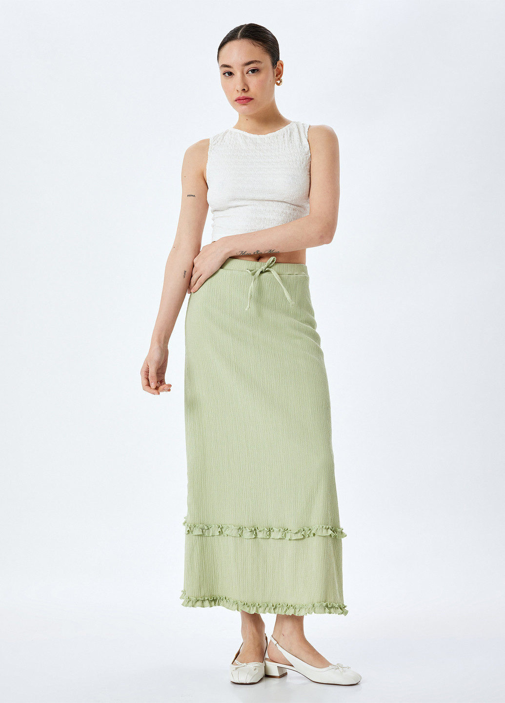 Мятная кэжуал однотонная юбка KOTON а-силуэта (трапеция)