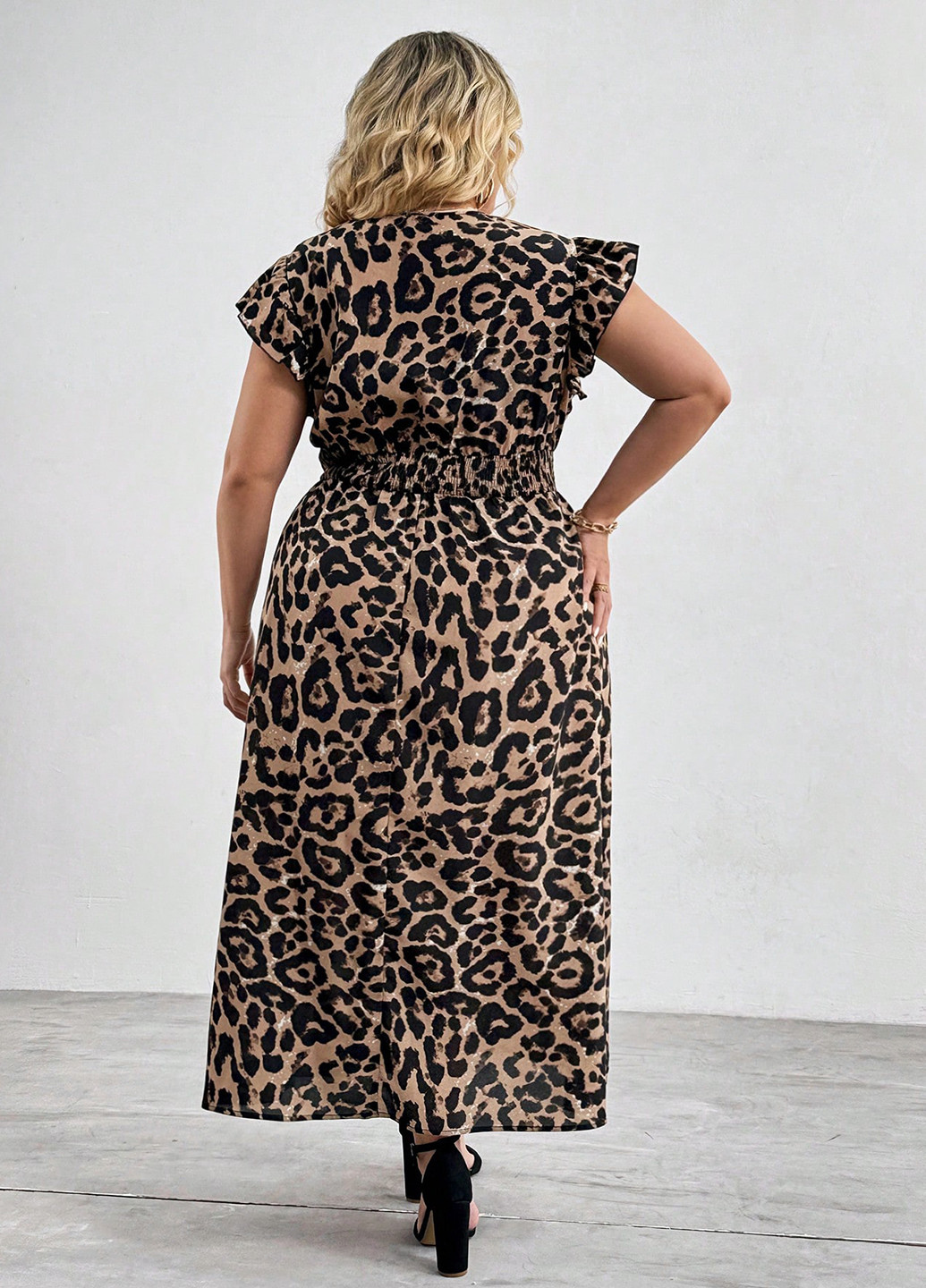 Светло-коричневое кэжуал платье клеш SHEIN леопардовый