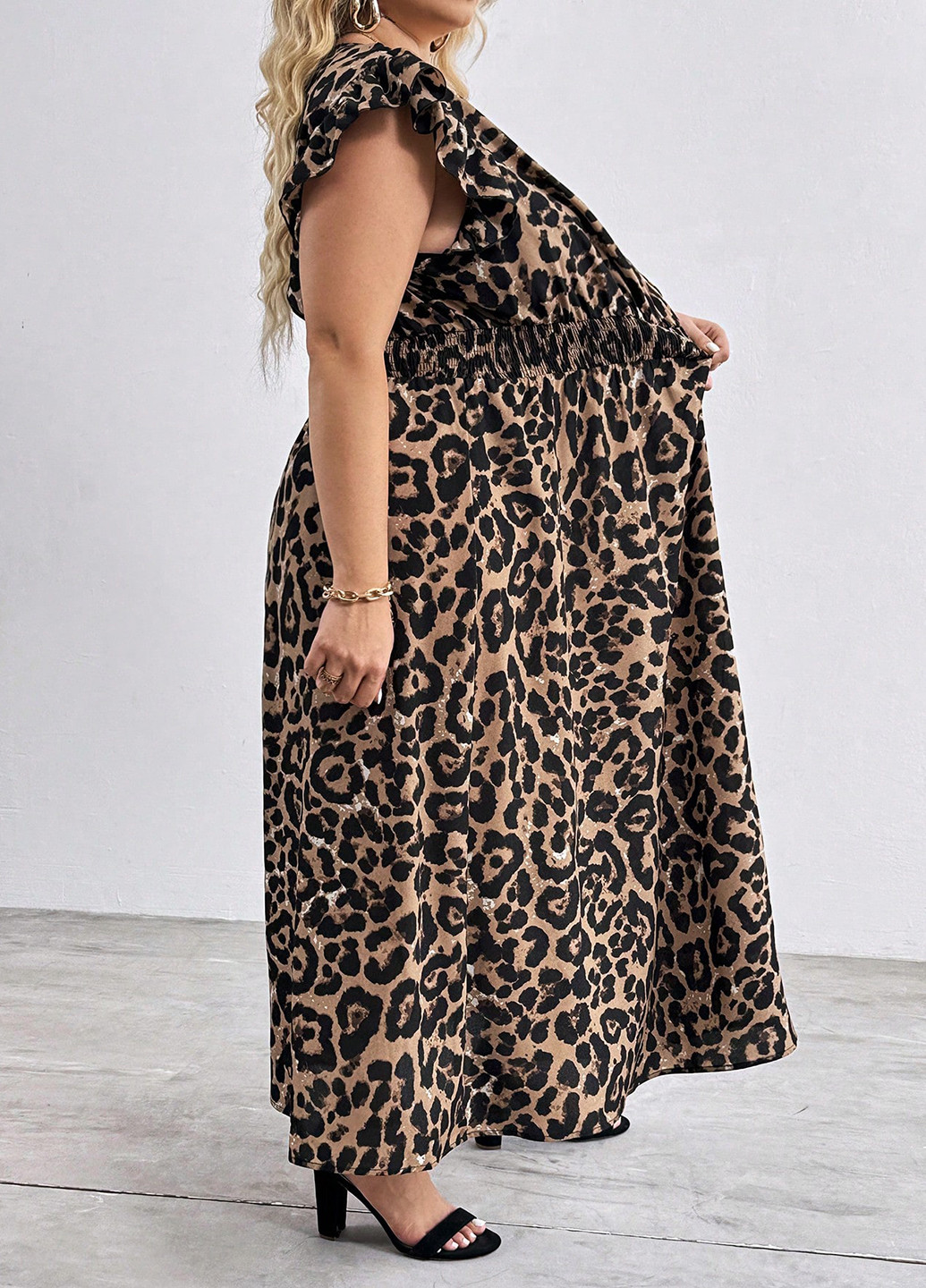 Светло-коричневое кэжуал платье клеш SHEIN леопардовый