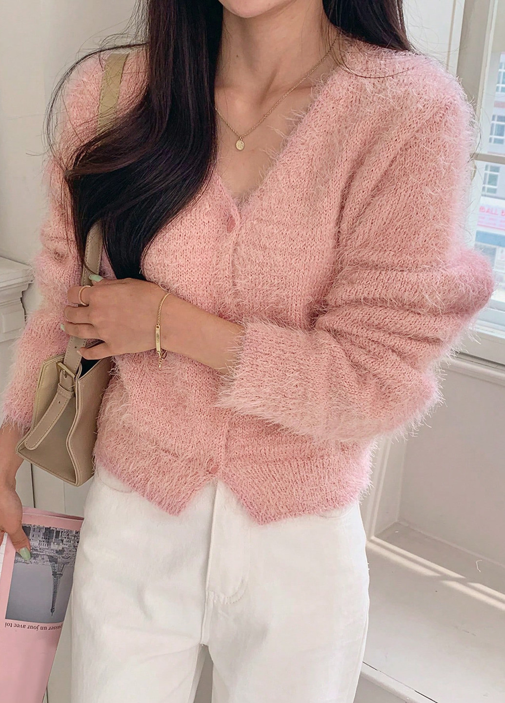 Светло-розовый демисезонный кардиган SHEIN