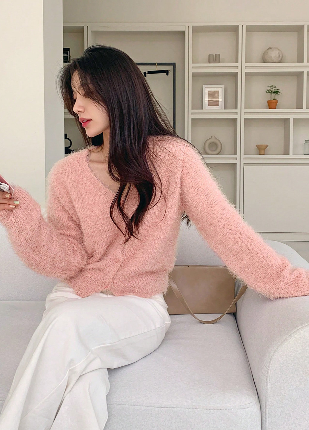 Светло-розовый демисезонный кардиган SHEIN