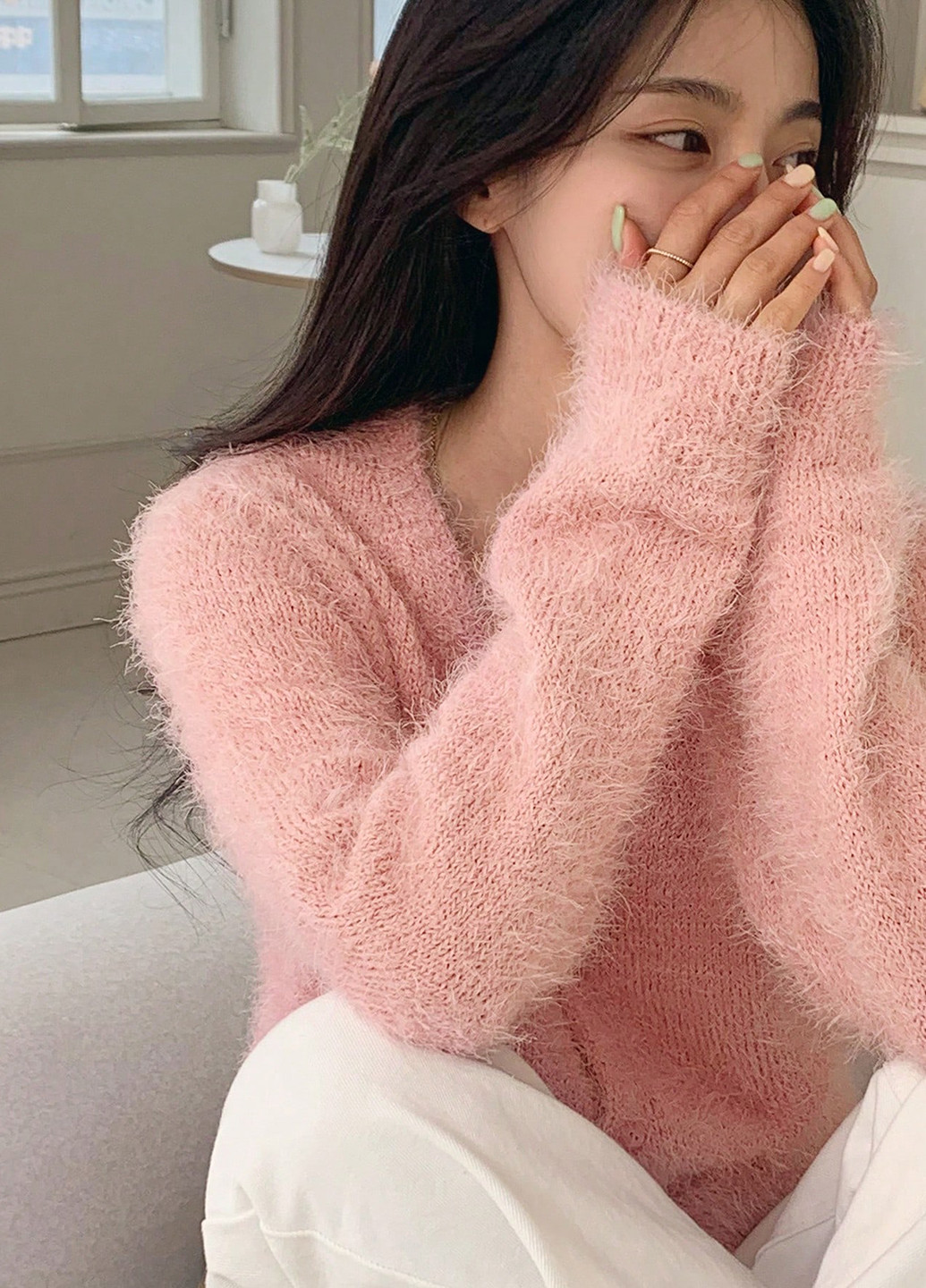 Светло-розовый демисезонный кардиган SHEIN