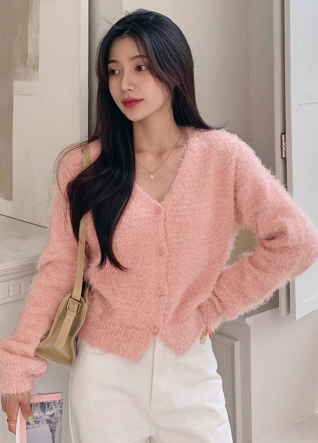 Светло-розовый демисезонный кардиган SHEIN