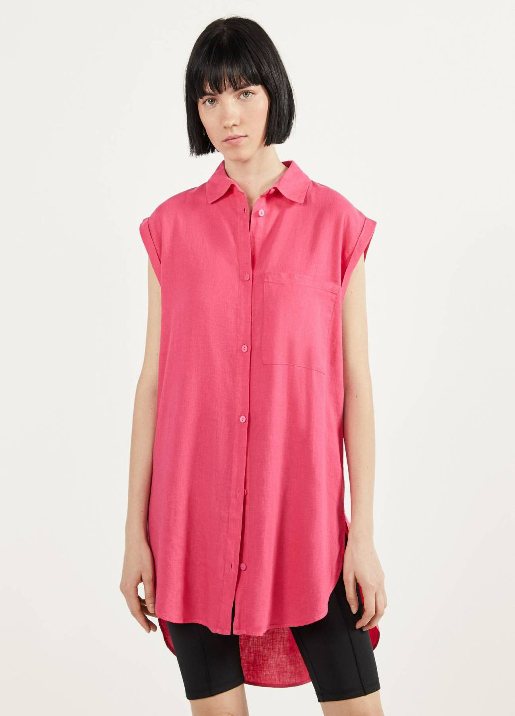 Рубашка Bershka розовая кэжуал лен