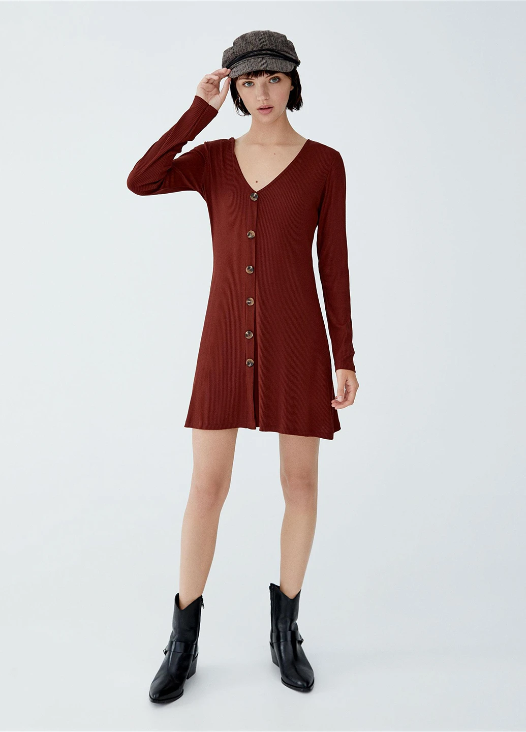 Коричневое кэжуал платье а-силуэт Pull & Bear однотонное